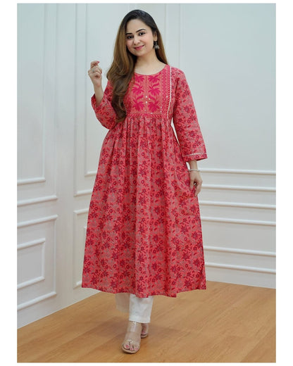 Beautiful A-line Embroidery Kurti Palazzo Set