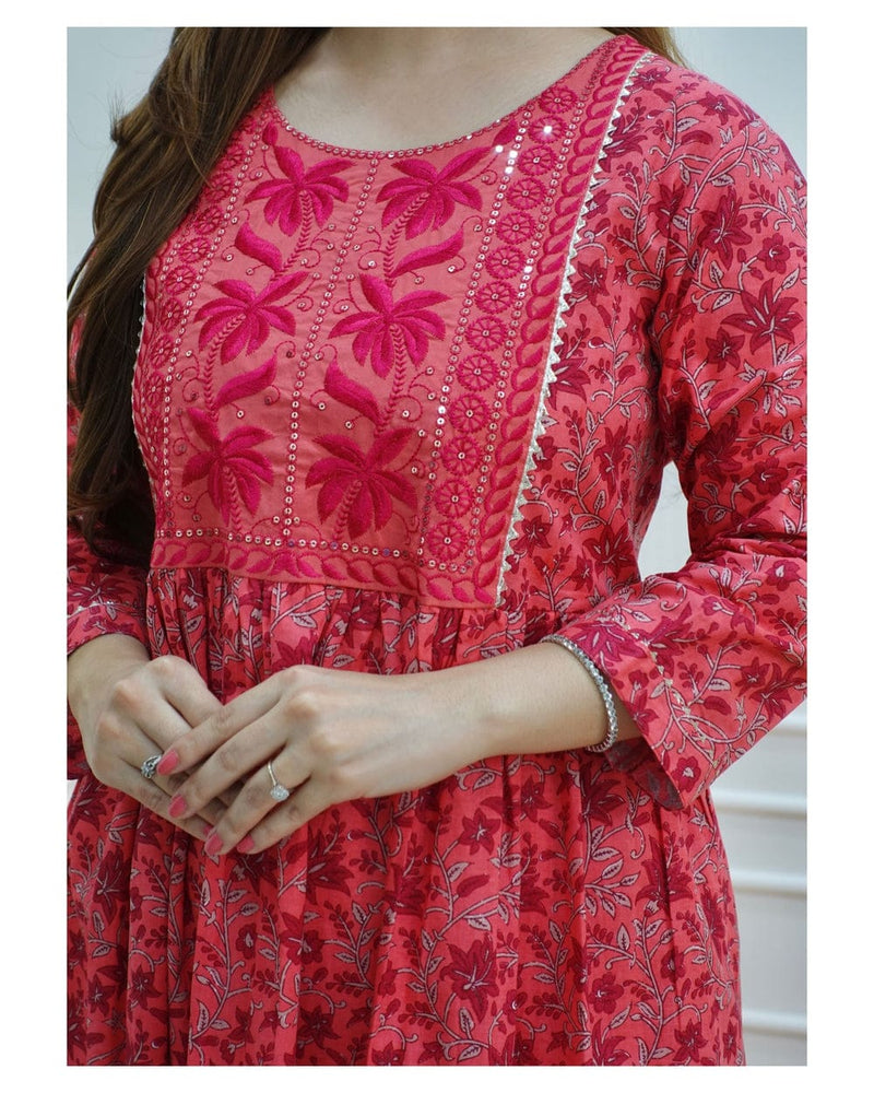 Beautiful A-line Embroidery Kurti Palazzo Set