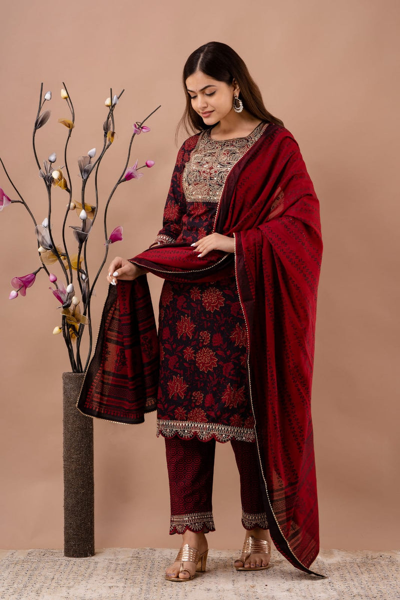 Designer Red & Black Embroidery Suit with dupatta