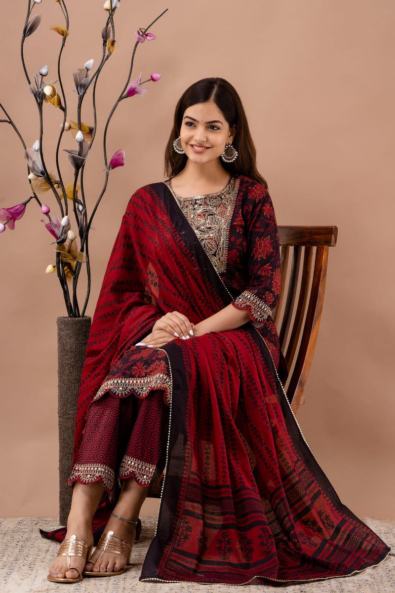 Designer Red & Black Embroidery Suit with dupatta