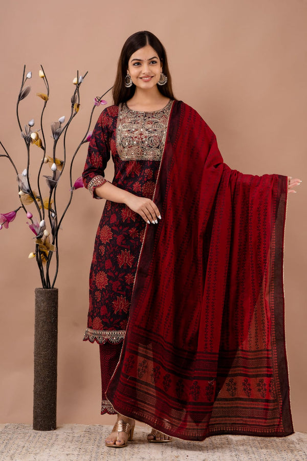 Designer Red & Black Embroidery Suit with dupatta