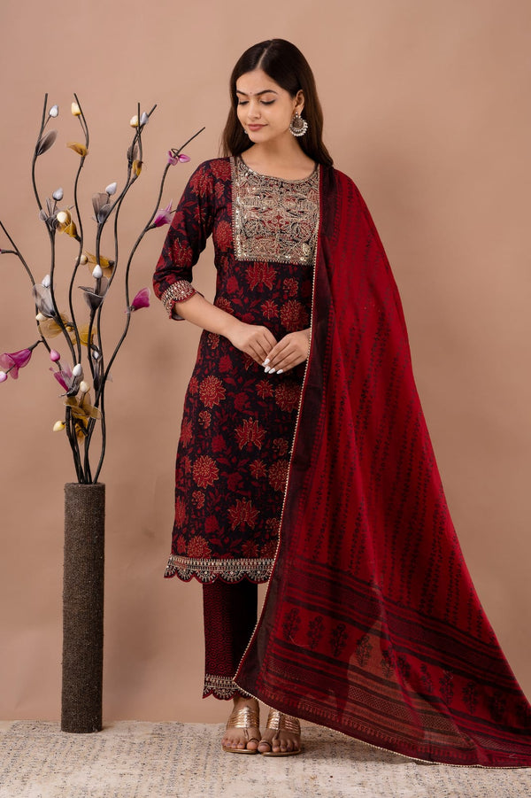 Designer Red & Black Embroidery Suit with dupatta