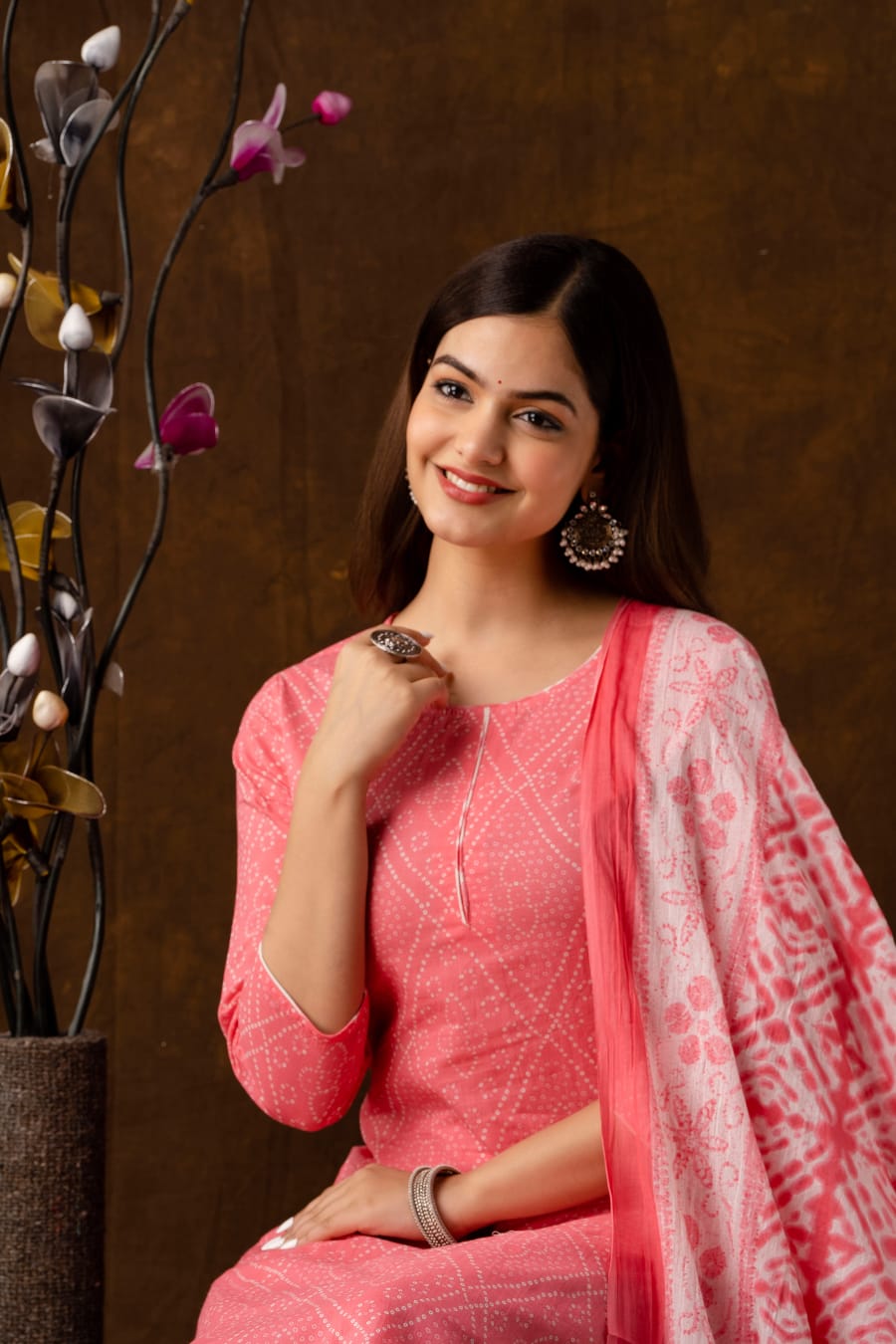 Jaipuri Bandhni Printed Kurti pant with Dupatta