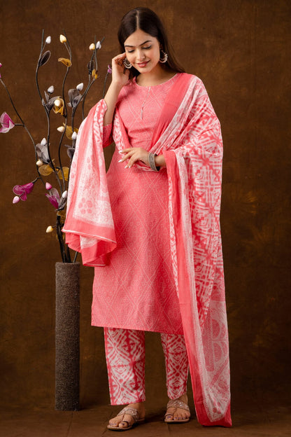 Jaipuri Bandhni Printed Kurti pant with Dupatta