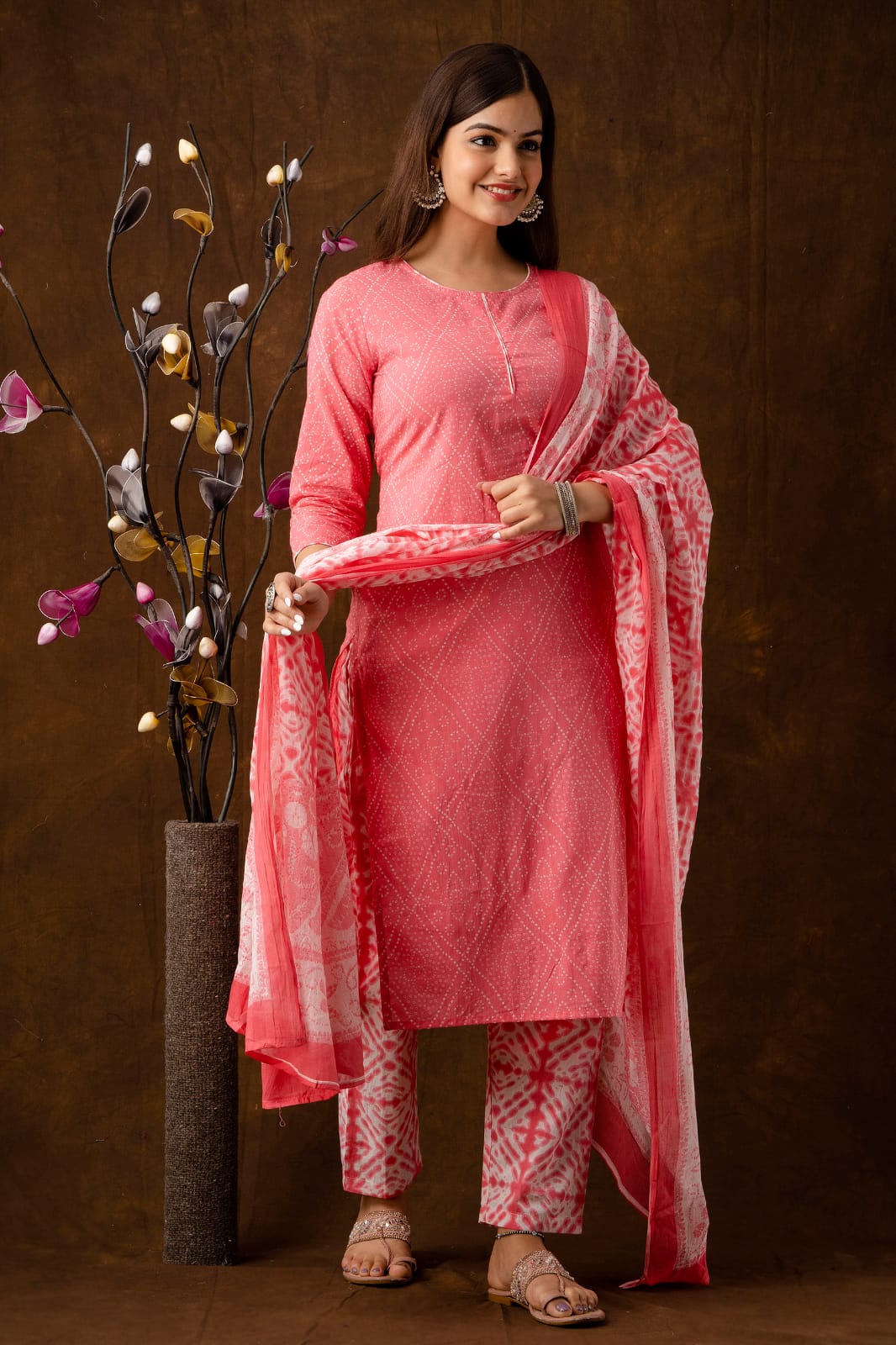 Jaipuri Bandhni Printed Kurti pant with Dupatta