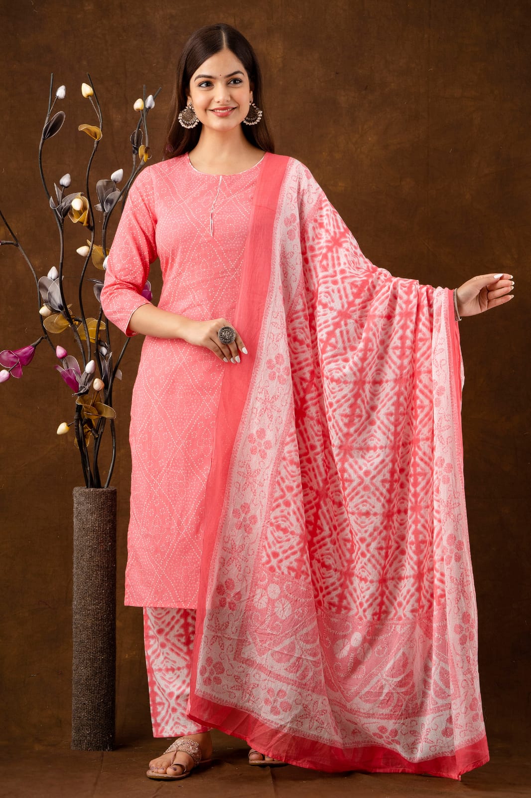 Jaipuri Bandhni Printed Kurti pant with Dupatta