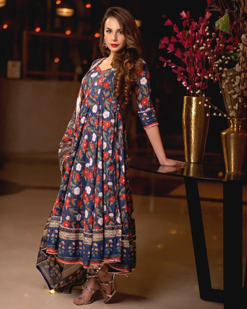 BEAUTIFUL PRINTED ANARKALI KURTA PANT WITH DUPATTA