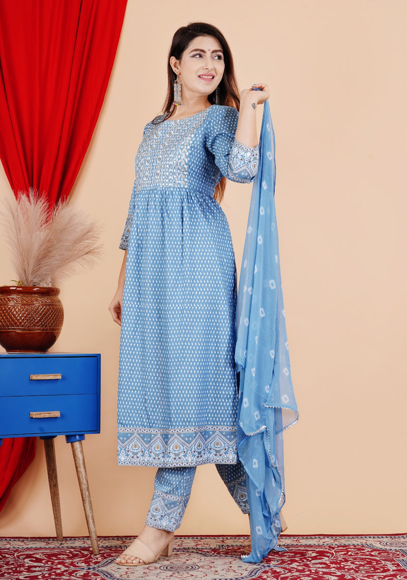 BEAUTIFUL BLUE NAYRA CUT KURTI WITH DUPATTA