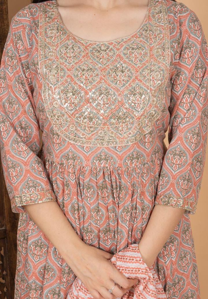 BEAUTIFUL PROSSIN PRINT NAYRA CUT KURTI WITH DUPATTA