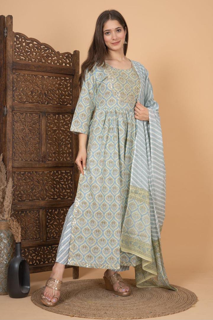 BEAUTIFUL PROSSIN PRINT NAYRA CUT KURTI WITH DUPATTA