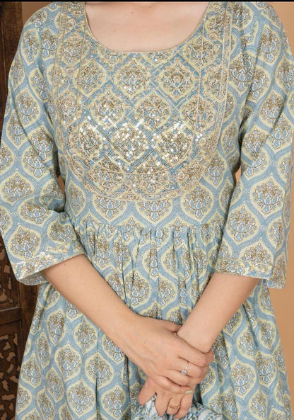 BEAUTIFUL PROSSIN PRINT NAYRA CUT KURTI WITH DUPATTA