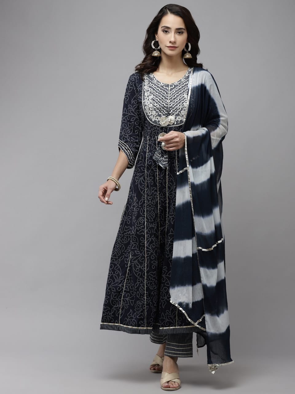 BLACK ANARKALI EMBROIDERY KURTI 3 PCS SET