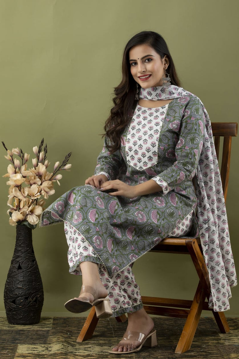 BEAUTIFUL TEAL MIRROR WORK KURTI 3 PCS SET