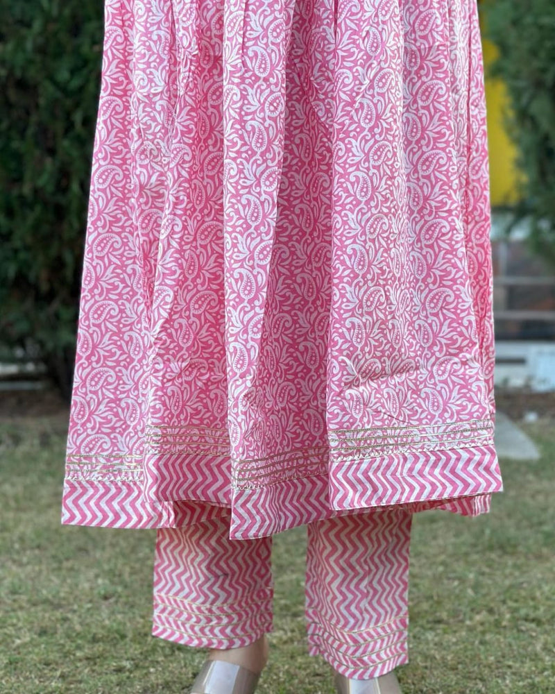 Beautiful Cotton Aliya cut Anarkali set with Dupatta