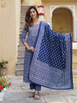 Classy Blue Kurti Pant with Dupatta