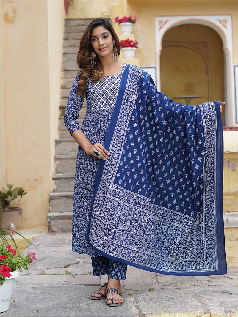 Classy Blue Kurti Pant with Dupatta