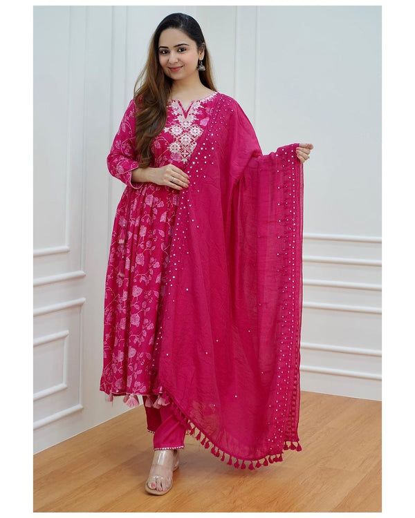 RUBY NAIRA CUT EMBROIDERY KURTA PANT WITH DUPATTA