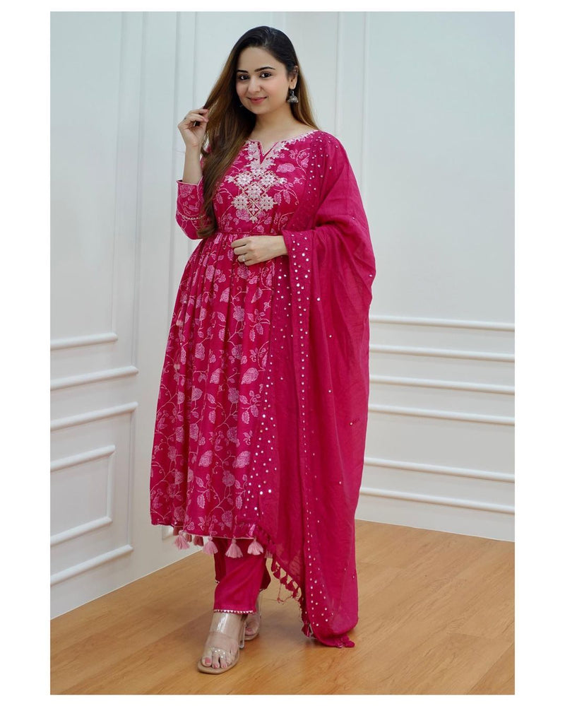 RUBY NAIRA CUT EMBROIDERY KURTA PANT WITH DUPATTA