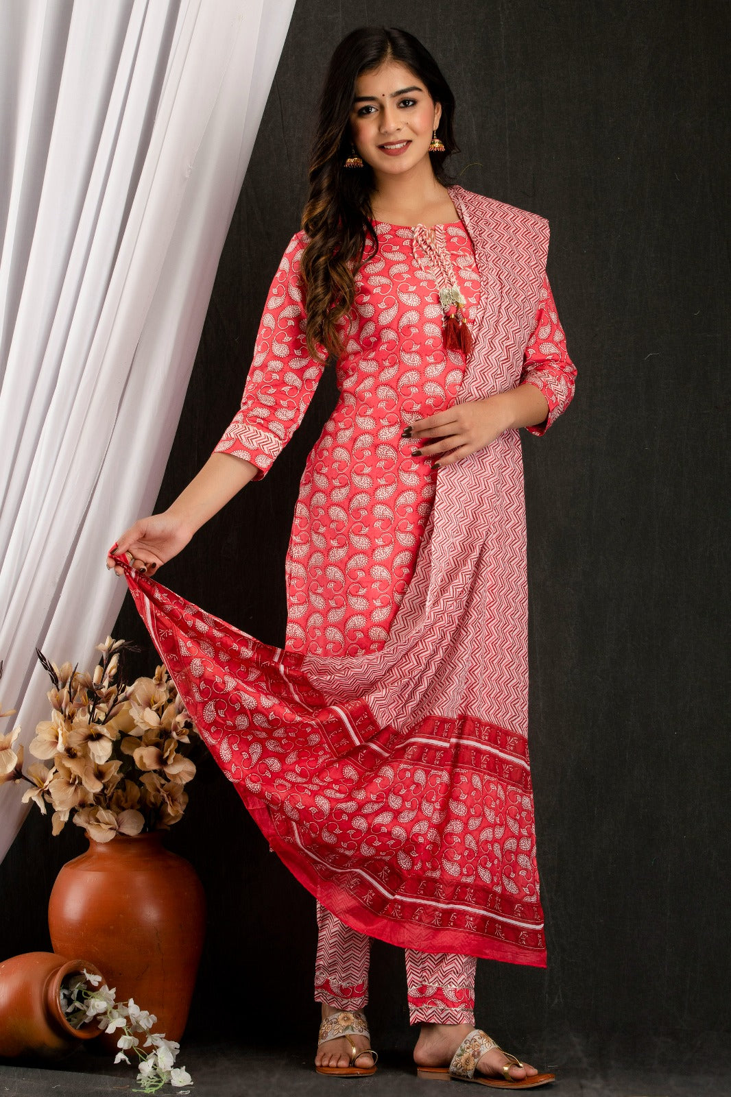 Designer Cotton Kurti With Pant & Dupatta