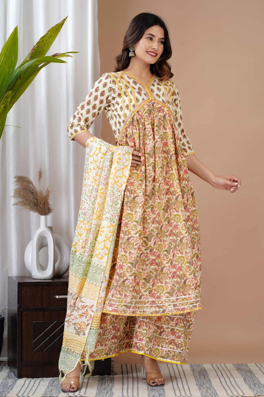 Aaliya Cut kurti With Plazo And Dupatta