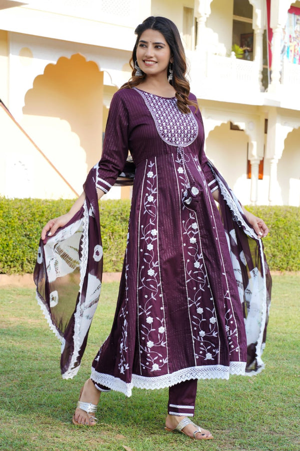 EMBROIDERY ANARKALI KURTI PANT AND DUPATTA