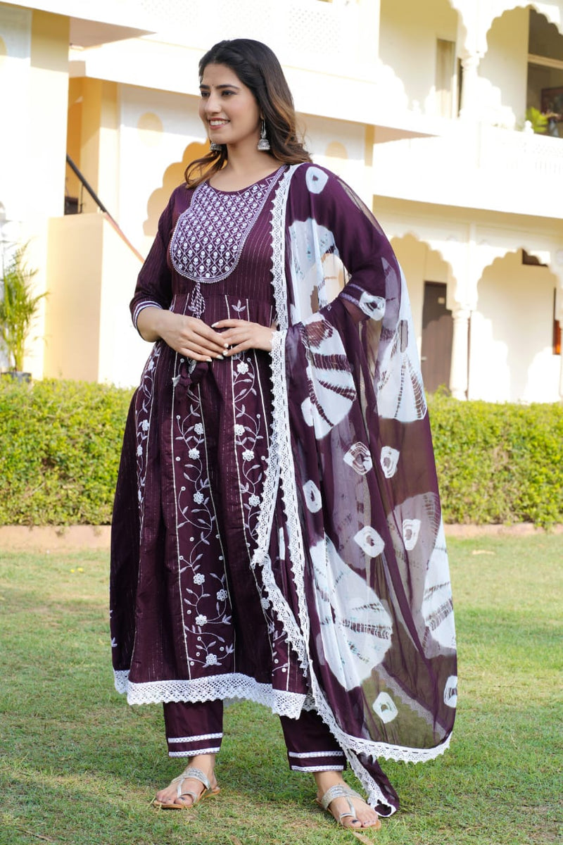 EMBROIDERY ANARKALI KURTI PANT AND DUPATTA