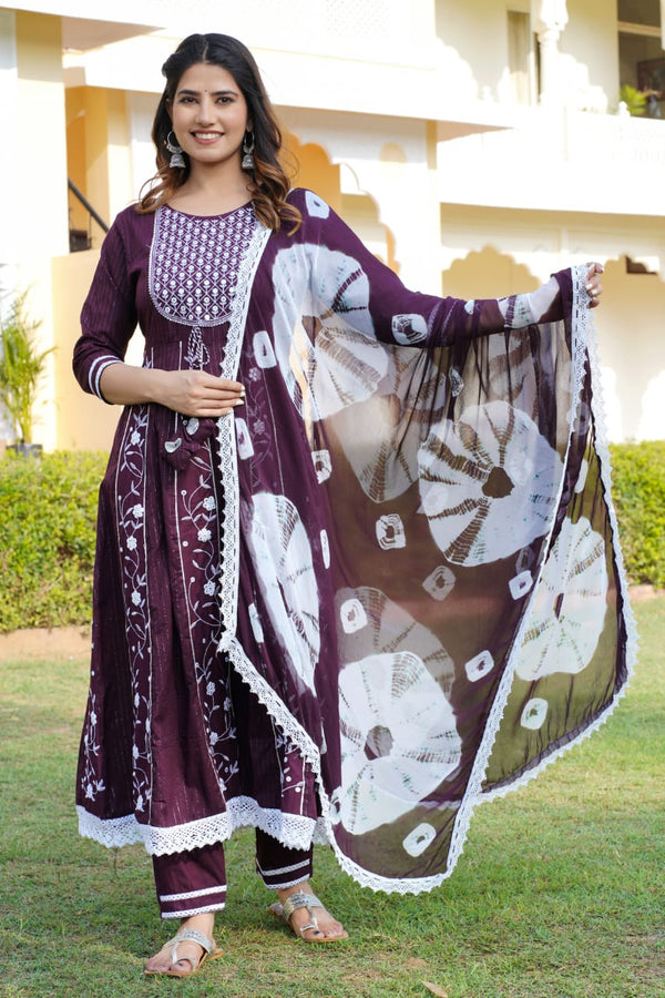 EMBROIDERY ANARKALI KURTI PANT AND DUPATTA