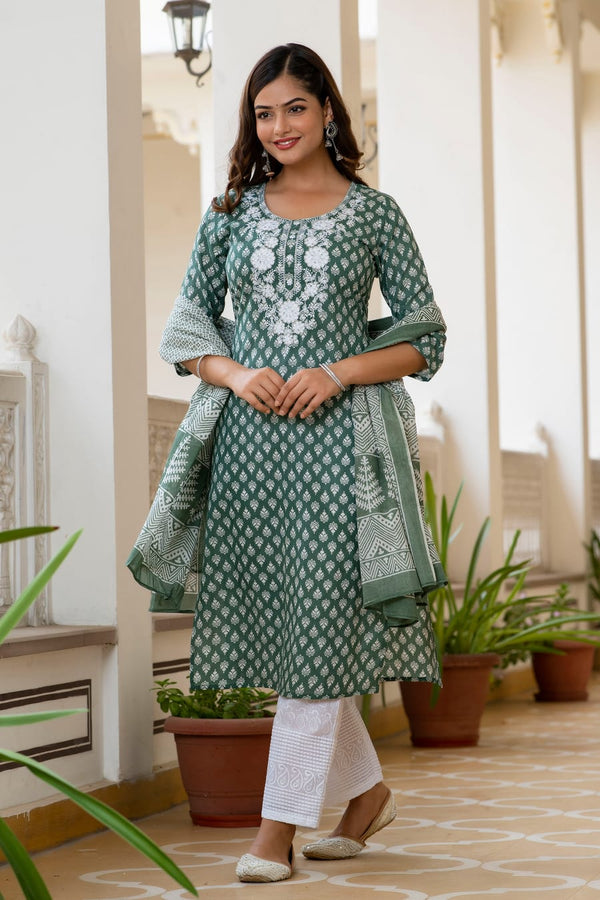 Viridian Color Suit With Duppata