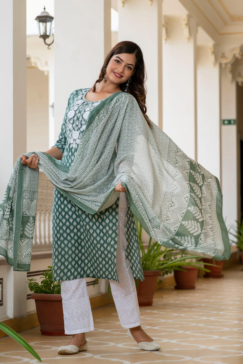 Viridian Color Suit With Duppata