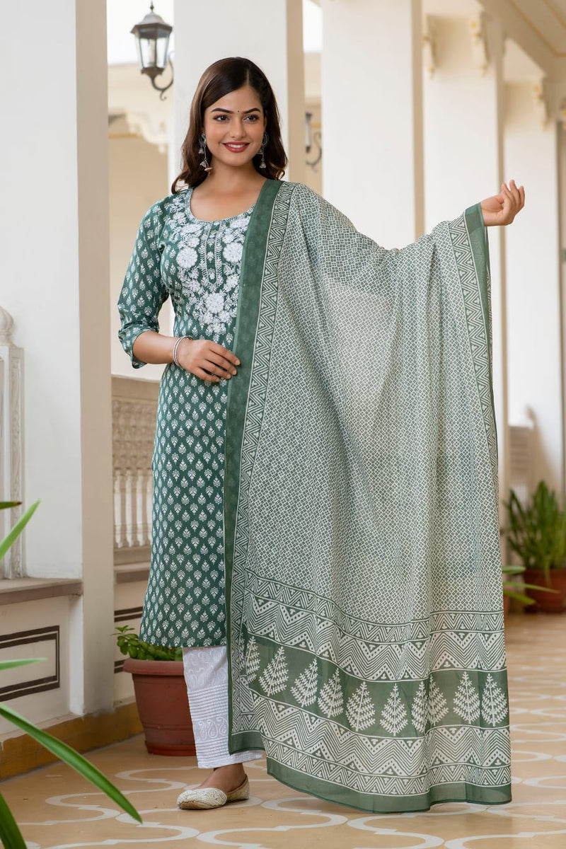 Viridian Color Suit With Duppata