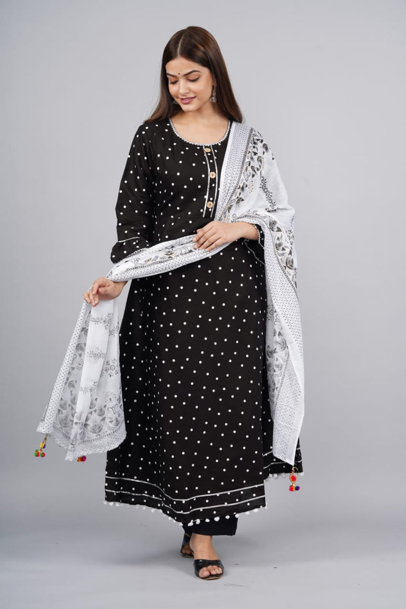 Black & White Suit With Dupatta