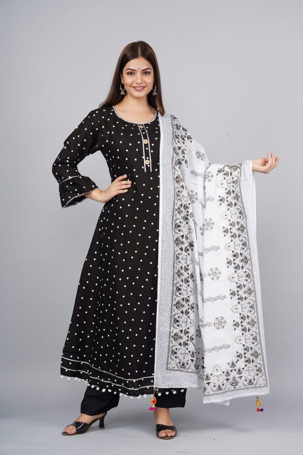 Black & White Suit With Dupatta