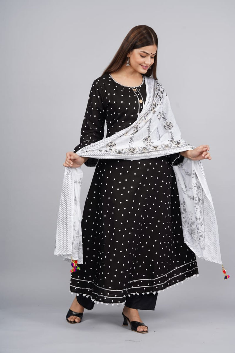 Black & White Suit With Dupatta