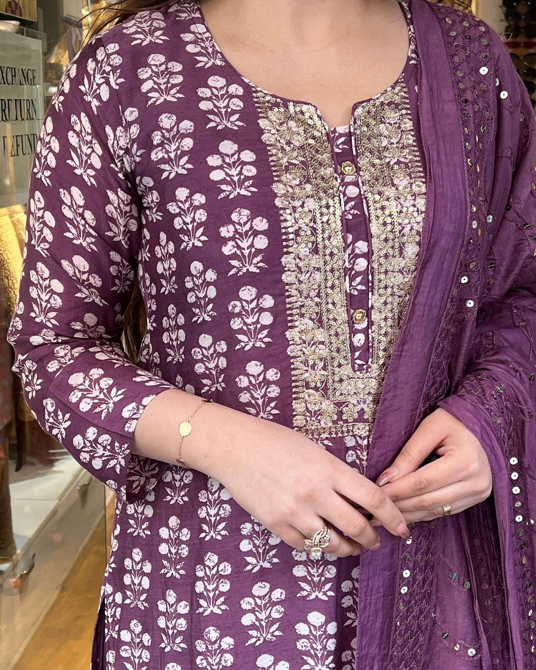 Purple Suit With Dupatta