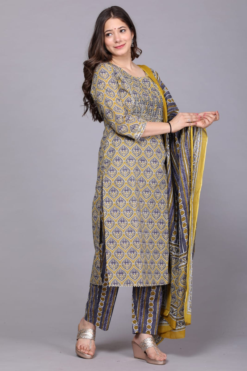 Mustard & Blue Suit with Dupatta