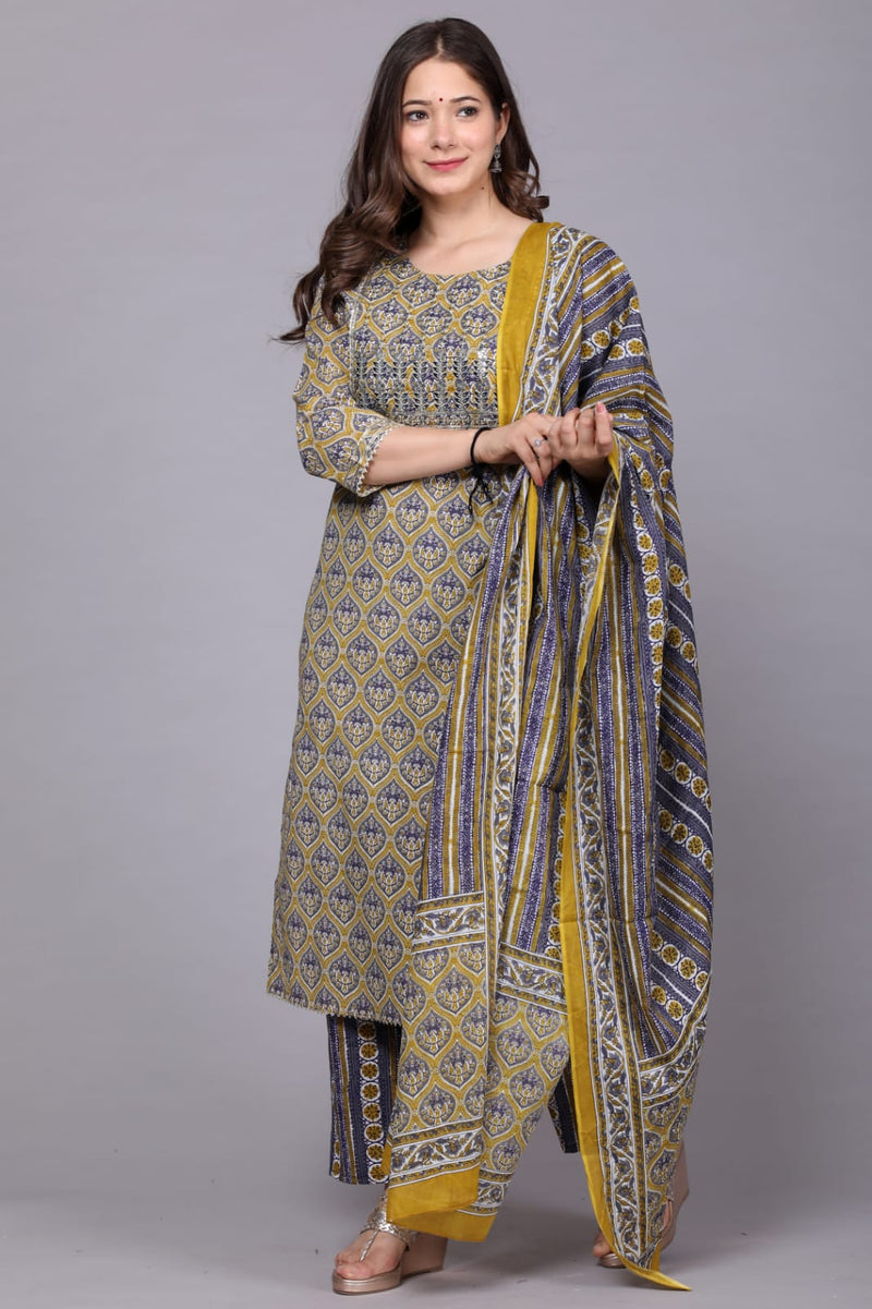 Mustard & Blue Suit with Dupatta