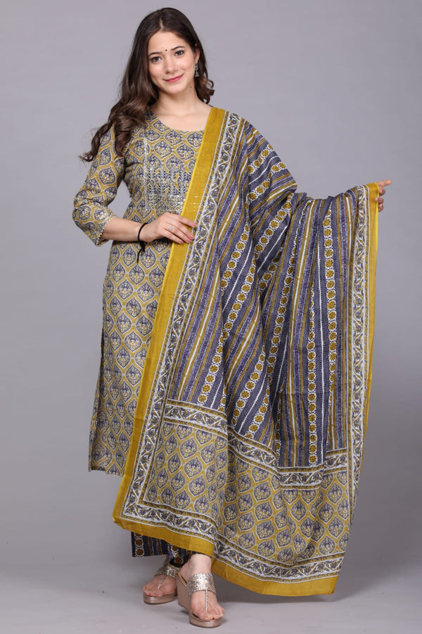 Mustard & Blue Suit with Dupatta