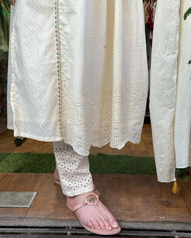 Off White Embroidery Suit With Dupatta