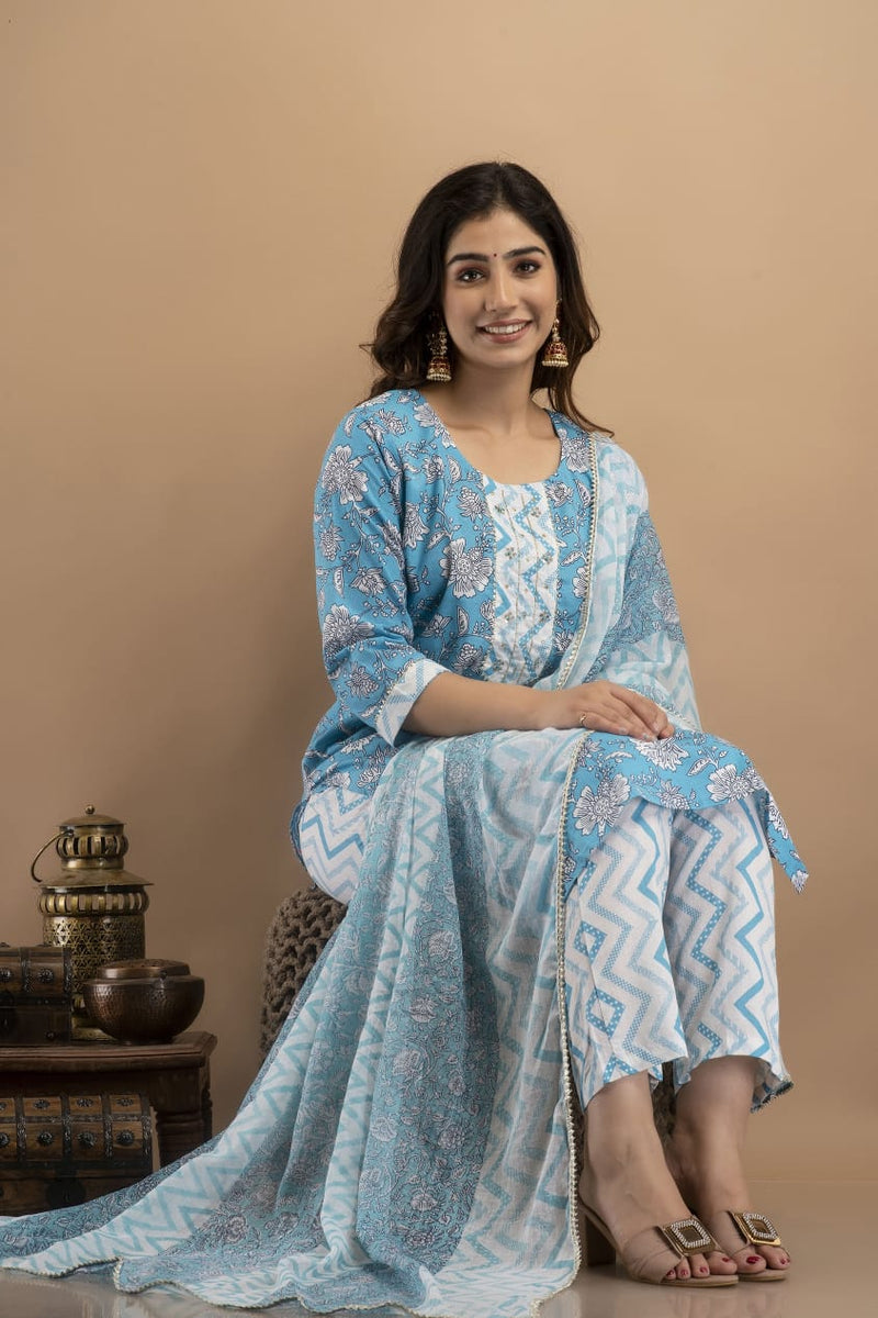 Maya Blue & White Suit with Dupatta