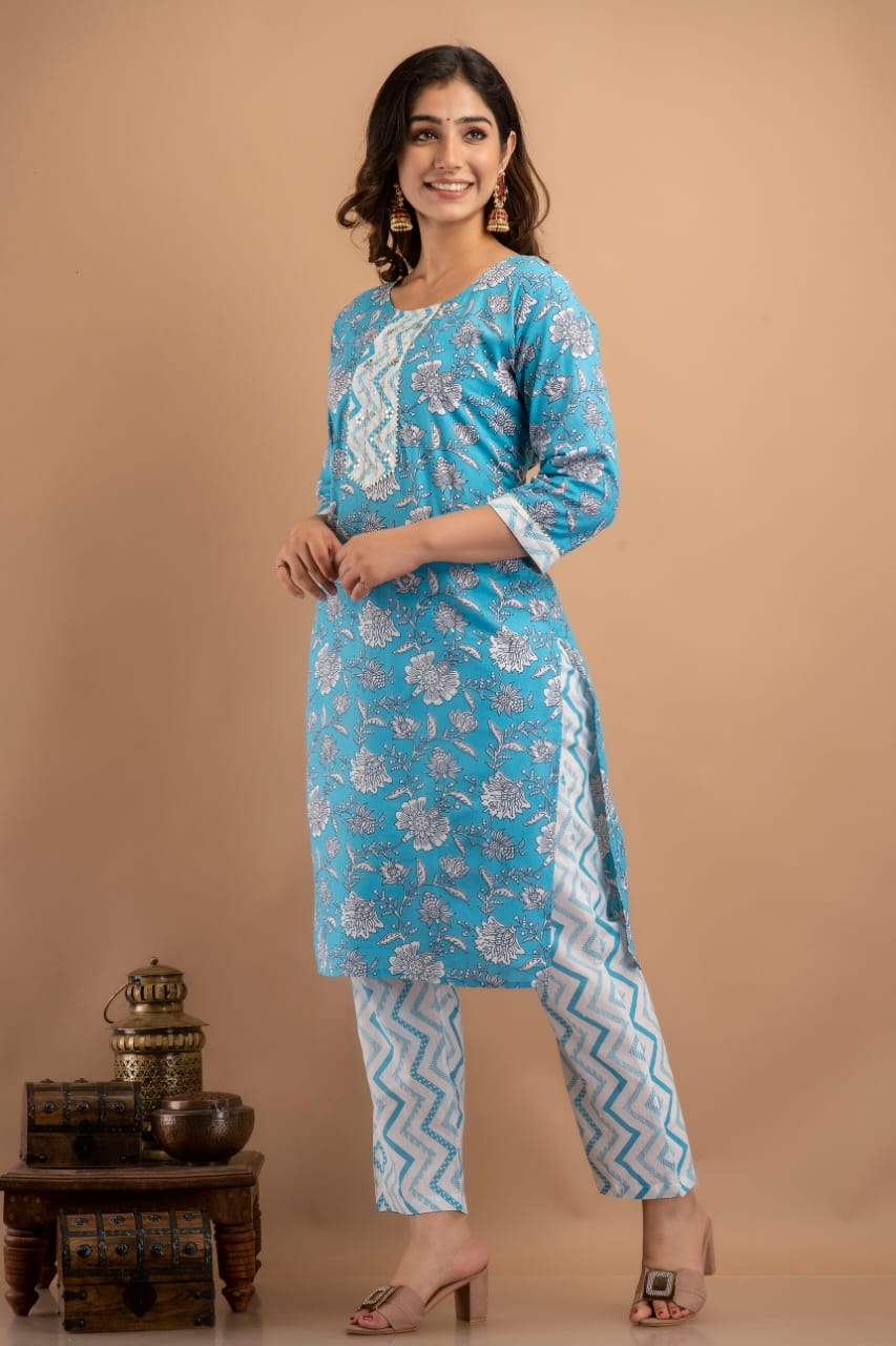 Maya Blue & White Suit with Dupatta