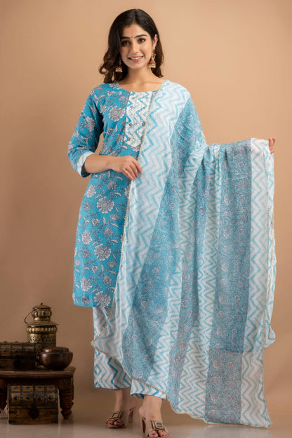 Maya Blue & White Suit with Dupatta