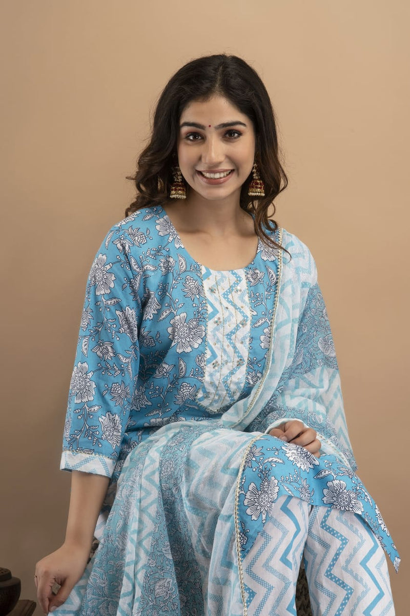 Maya Blue & White Suit with Dupatta