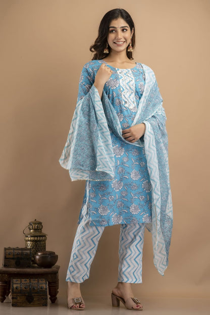 Maya Blue & White Suit with Dupatta