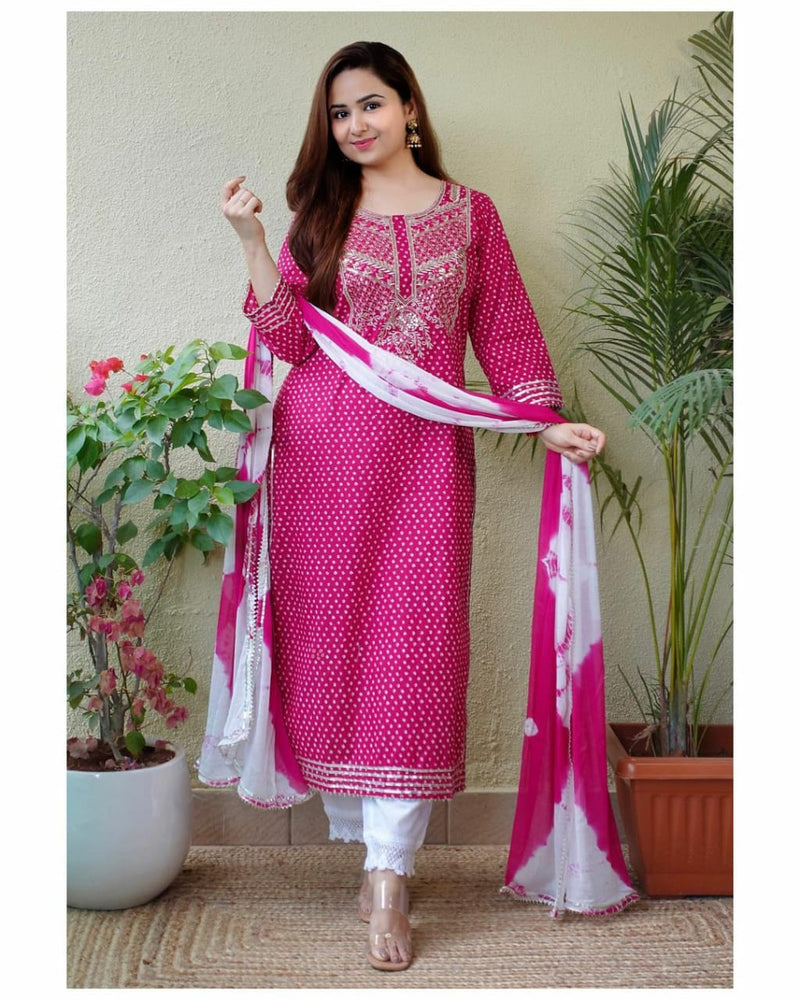 Pink & White Designer Suit with Dupatta