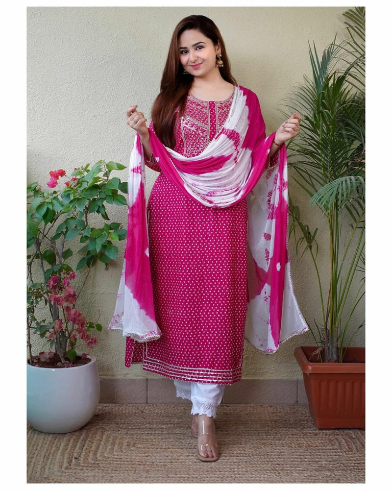 Pink & White Designer Suit with Dupatta