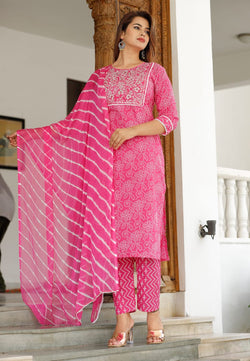 Pink Heavy embroidery Suit With Dupatta