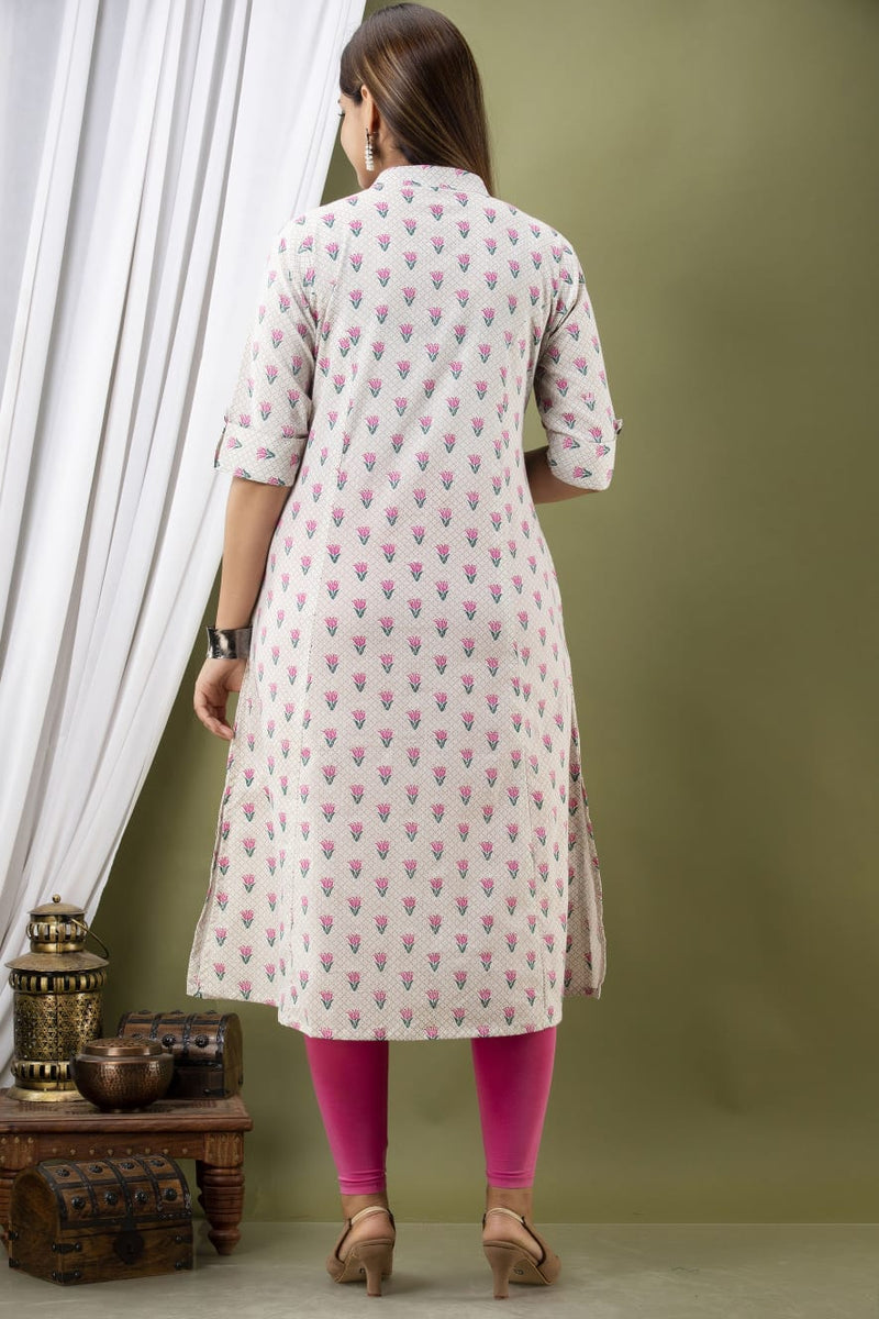 White & Cream Floral Pattern Kurti