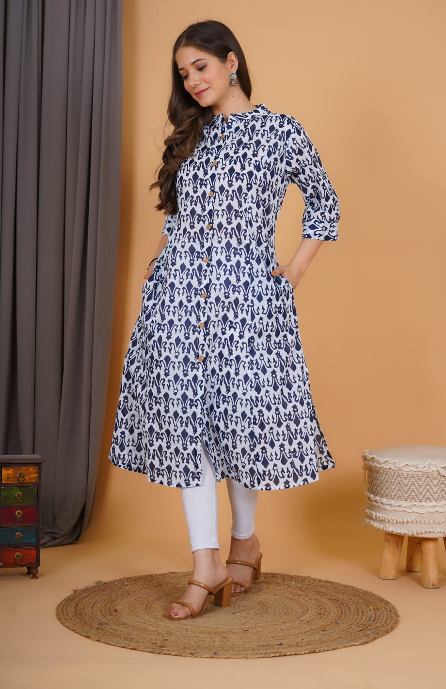 White & Blue Printed Kurti