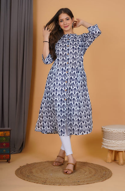 White & Blue Printed Kurti