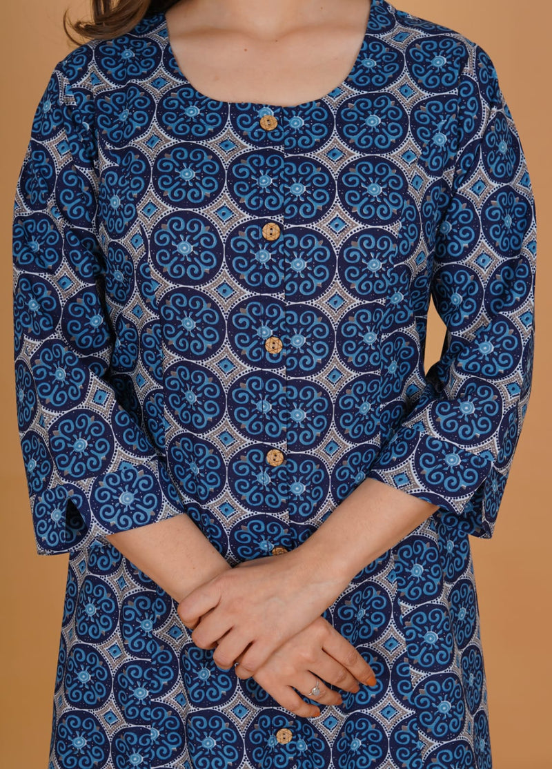 Navy Blue Printed Kurti